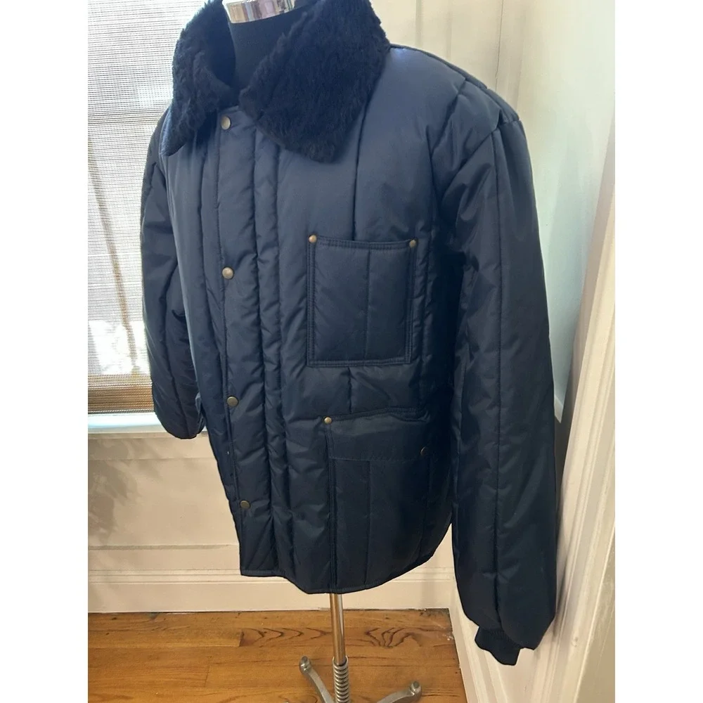 Vintage Samco Freezerwear Men's Jacket Sz 2X Large Navy Blue Faux Fur Made India